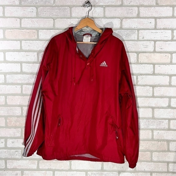 Vintage adidas Y2K Men’s Red Hooded Tracksuit Jacket with Gray Trim Size M - Picture 2 of 11